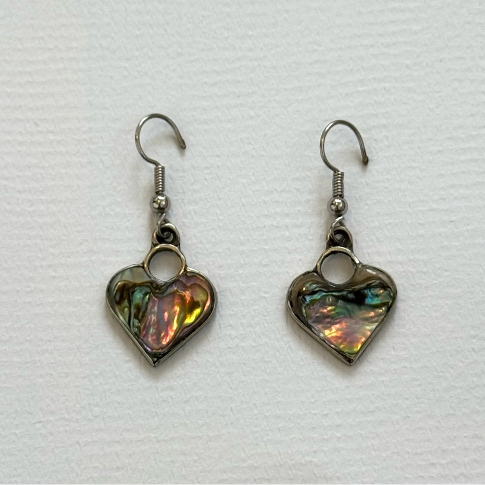 Vintage 1982 Abalone Shell Silver Earrings. Handcrafted and Excellent Condition.